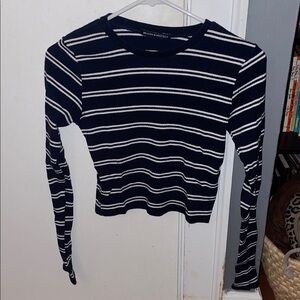 Brandy Melville Navy and White Striped Ribbed Top